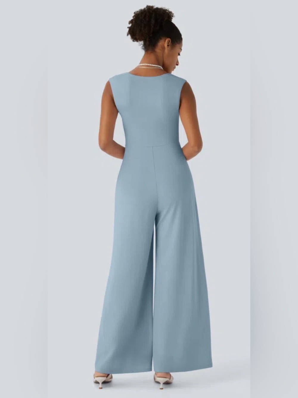 Halara Square Neck Sleeveless Bridesmaid and Wedding Guest Jumpsuit  in Moon Ice - Picture 2 of 10